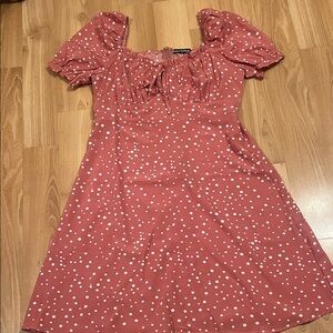 Elegant Pink Mauve Polka Dot A line Dress L 8/10